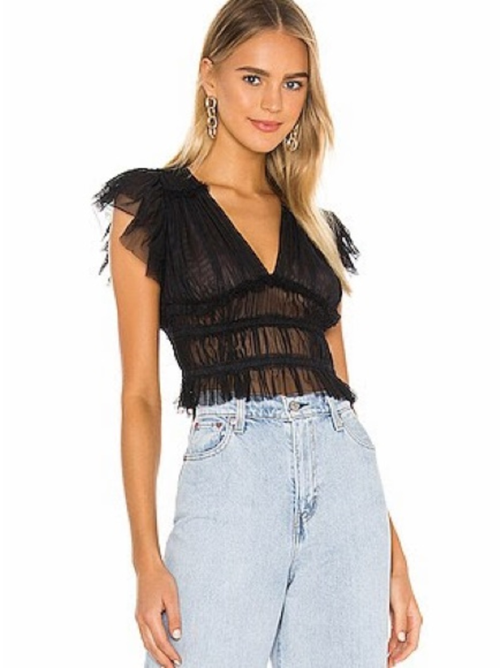 Free People Making Me Smile Top | Black Sheer Ruffle